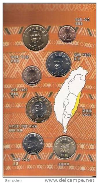 Rep China 2002 Taiwan Aboriginal Culture Series Uncirculated Coin Collection- Amis Tribe - China