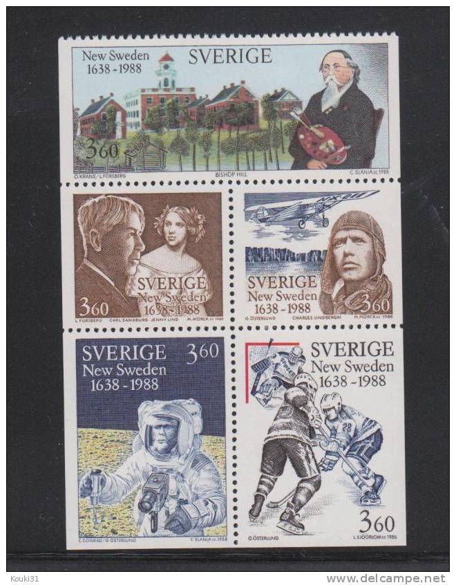 Suède YT 1459/63 ** : Fondation De La Nouvelle-Suède , Lindbergh , Hockey - Neufs