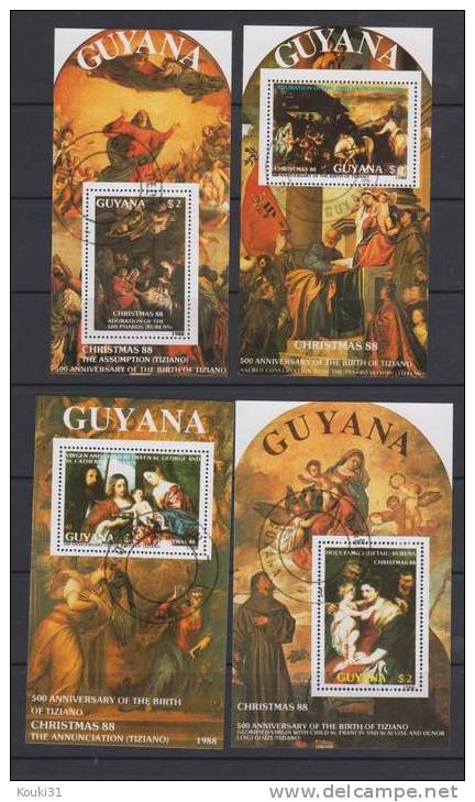 Guyane YT 2050V/Y Obl : Noël 1988 , Oeuvres De Rubens Et Le Titien - Religious