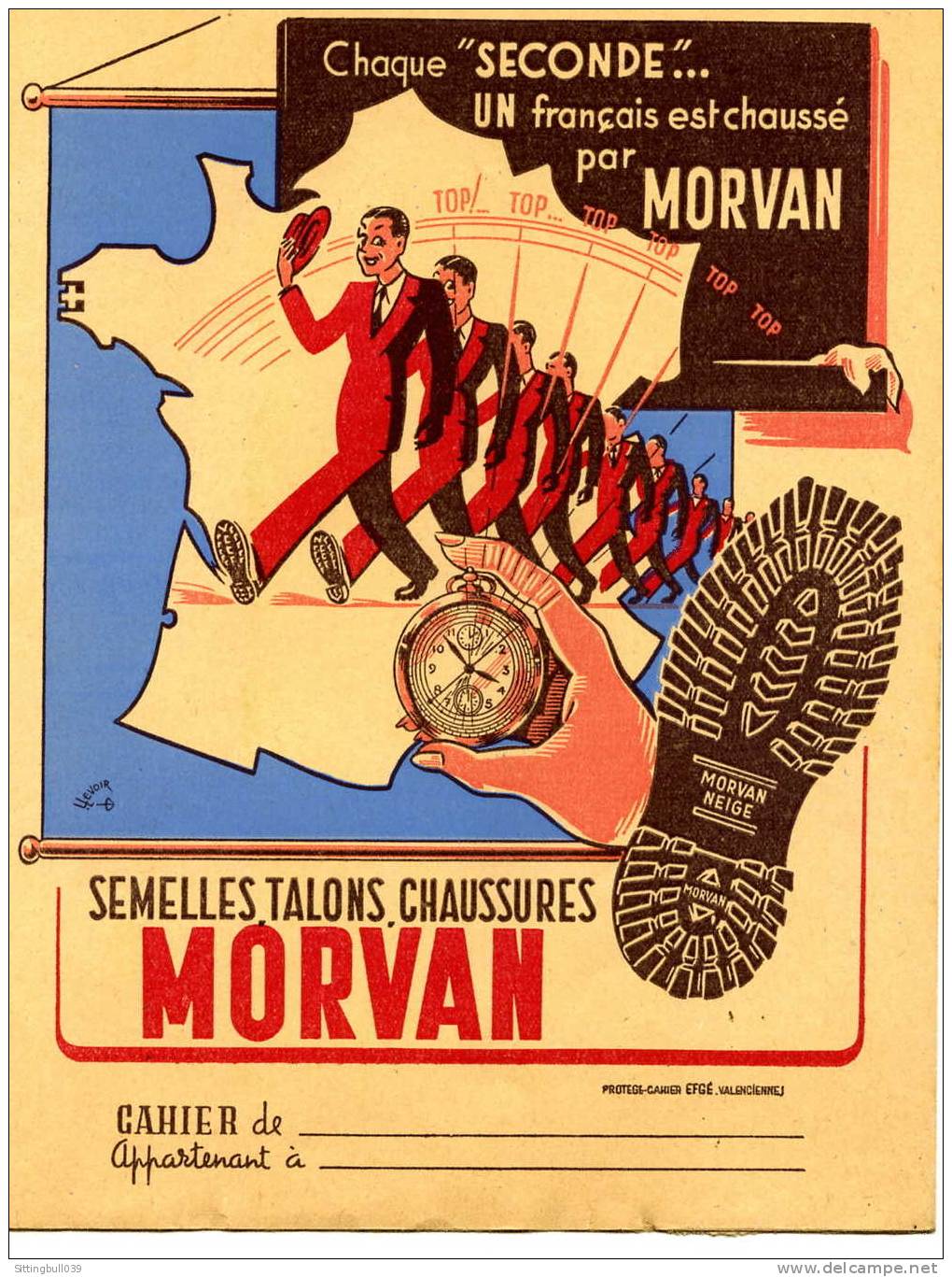 PROTÈGE-CAHIER PUB MORVAN. SEMELLES, TALONS, CHAUSSURES MORVAN. ILLUSTRATION DE LEVOIR. SD. ANNEES 50 / 60 - Book Covers