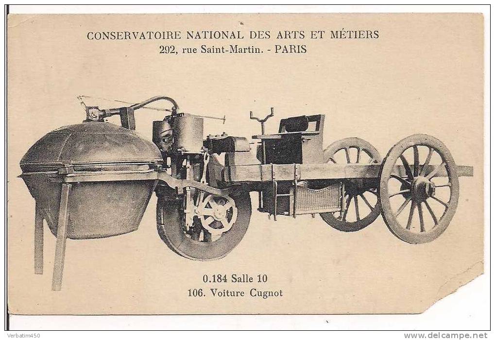 CONSERVATOIR NATIONAL DES ARTS ET METIERS..292 RUE ST MARTIN..VOITURE GUGNOT..NON ECRITE ..MANQUE COIN BAS DROIT - Industrie