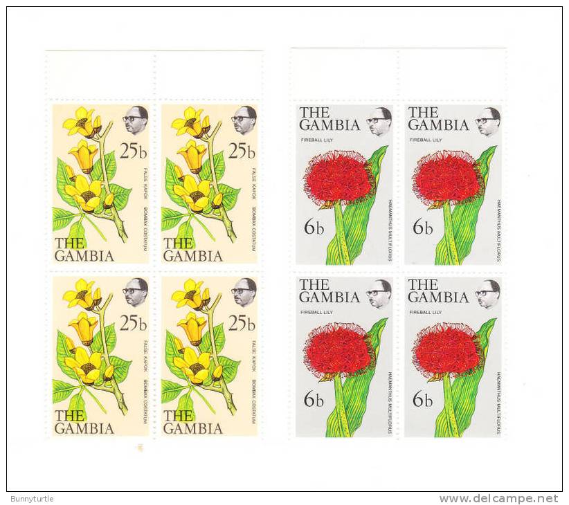 Gambia 1977 Flowers & Shrubs Fireball Lily False Kapok Blk Of 4 MNH - Gambia (1965-...)