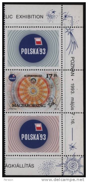 1993 - Hungary - Copernicus / Philatelic Exhibition Poland Poznan - Polska - Mi. 4243 + Label - Astronomie