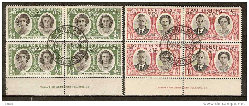 Southern Rhodesia (Zimbabwe)  1947  Royal Visit  (o) Printers Block Of 4 - Rhodesia Del Sud (...-1964)