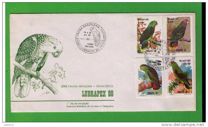 Gc880 BRAZIL Birds Oiseaux Pajaros Faune PSITACÍDEOS Lubrapex-80  Aves Animals Cover 1980 Portugal Lisboa - Pappagalli & Tropicali