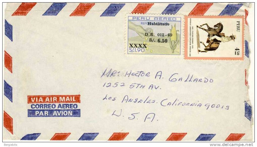 Peru Airmail Cover With Overprinted Stamp Plus Horse And Rider! - Peru