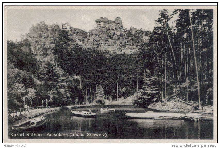 Rppc KURORT RATHEN GERMANY Amselsee River ( SACHS. SCHWEIZ ) Row Boats PATH Circa- Ukn - Rathen