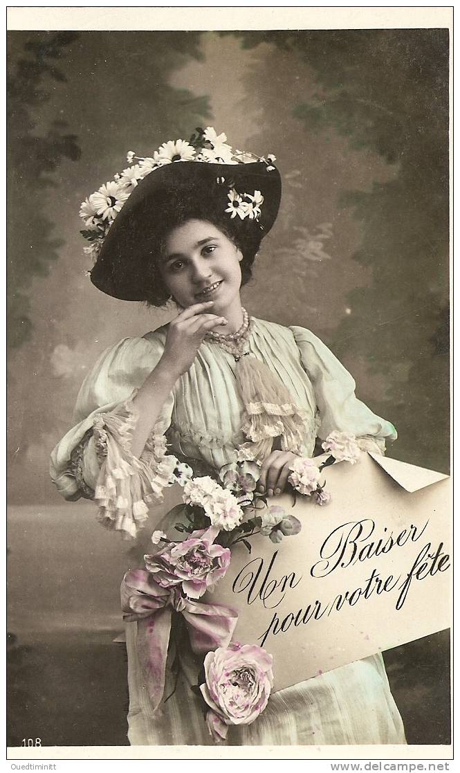 Bonne Fête , Femme Aux Roses Et Aux Marguerites.1912. - Femmes