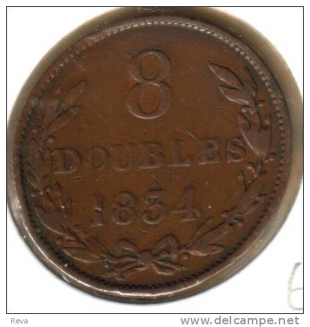 GUERNSEY 8 DOUBLES  EMBLEM FRONT  LAUREL LEAVES  BACK 1834 KM?  READ DESCRIPTION CAREFULLY !!! - Guernesey