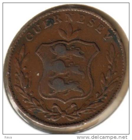 GUERNSEY 8 DOUBLES  EMBLEM FRONT  LAUREL LEAVES  BACK 1834 KM?  READ DESCRIPTION CAREFULLY !!! - Guernsey