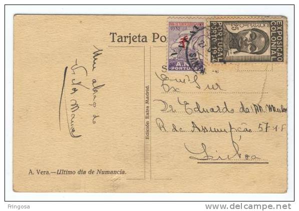 A. N. T. Portugal - NATAL: Used Santarem To Lisboa 1934 - Caixa # 3 - Storia Postale