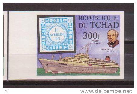 Chad Stamp On Stamp 300f. Sir Rowlan Hill. +Ship Imperforated .UMM  : - Dominique (1978-...)