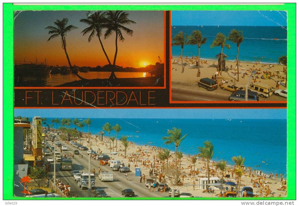 FORT LAUDERDALE, FL - OCEAN HIGHWAY & BEACH - ANIMATED VINTAGE CARS - TRAVEL IN 1987 - - Fort Lauderdale