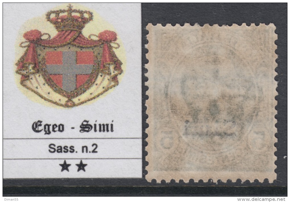 EGEO - SIMI - Sassone N. 2 - Cat 250  Euro - MNH** Gomma Integra - Aegean (Simi)