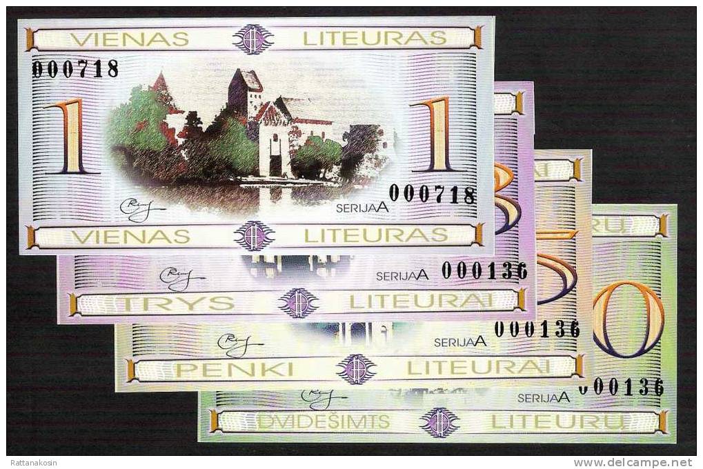 LITUANIA  For Collectors NLP 1 # 000718 And 3,5,20,50,100,200 LITEURU # 000136  2002  SERIE UNC. - Lithuania