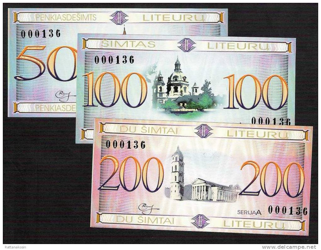 LITUANIA  For Collectors NLP 1 # 000718 And 3,5,20,50,100,200 LITEURU # 000136  2002  SERIE UNC. - Lithuania