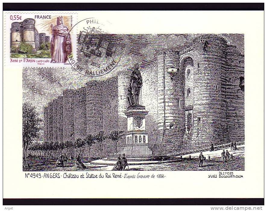 Carte-Maximum France N° Yvert 4326 (Roi René- Château D'Angers)  Obl  Ill  Sur Carte Gravure Ancienne - 2000-2009