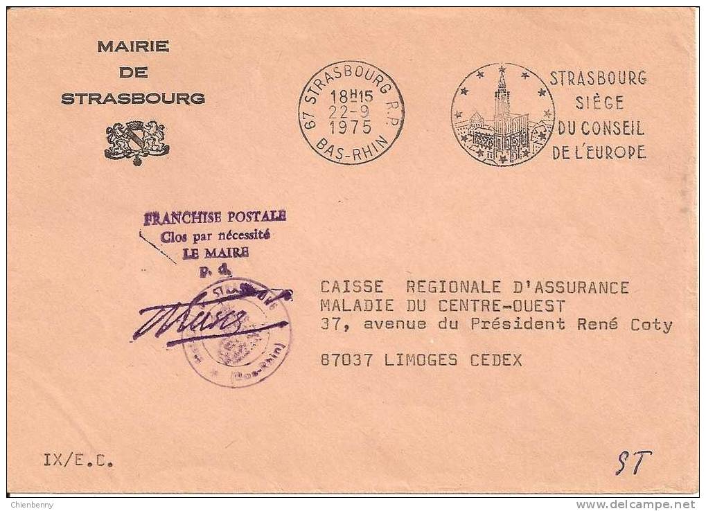 MAIRIE DE STRASBOURG BAS-RHIN 1975 - Briefe U. Dokumente