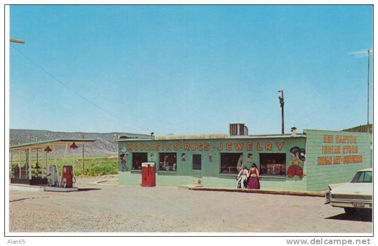 Red Canyon Indian Store Gas Station In Utah, 'Road To Bryce Canyon', On C1950s/60s Vintage Postcard - American Roadside