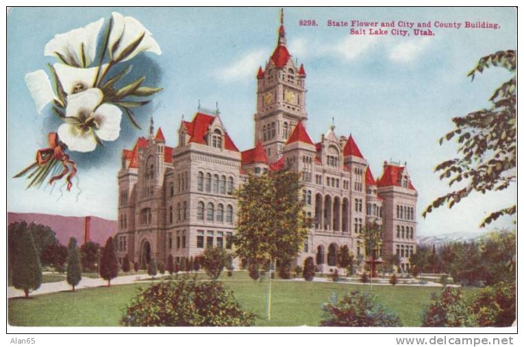 Salt Lake City, State Flower, City And County Building, On C1910s Vintage Postcard - Salt Lake City