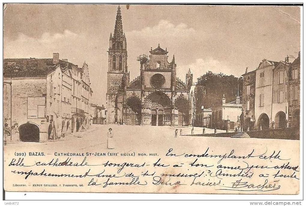 Cpa, Bazas (Gironde), Cathédrale Saint-Jean (XIIIè Siècle), Animée - Bazas