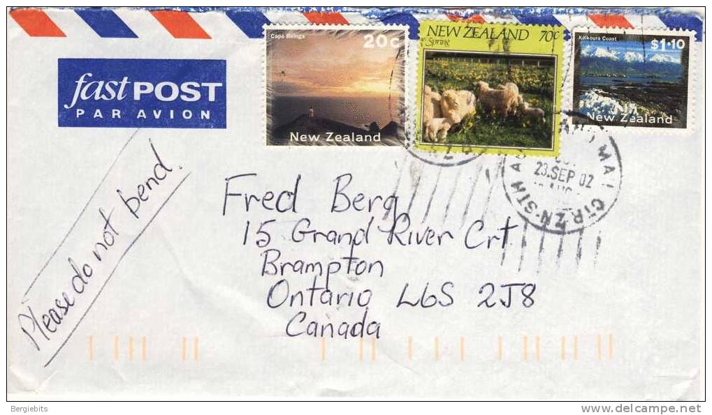 2002 New Zealand Fast Post ASirmail Cover With Great Stamps, Sheep And 2 Coastal Scenes,nice! - Lettres & Documents