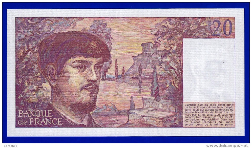 BILLET FRANCE 20 FRANCS DEBUSSY NEUF AVEC TRACE DE COMPTAGE W.019 N° 667080 ANNEE 1987 VOIR 2 SCANS - 20 F 1980-1997 ''Debussy''