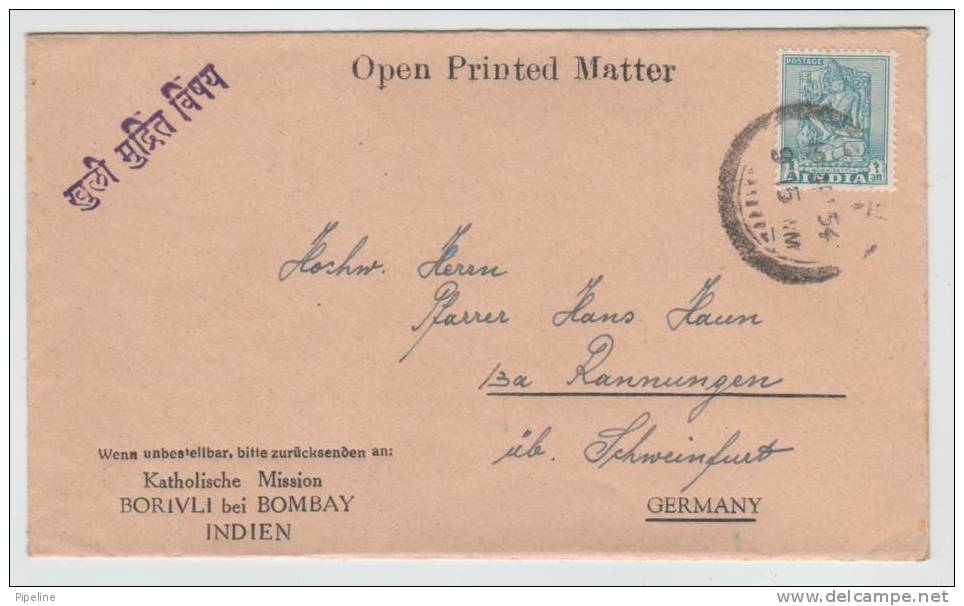 India Cover Sent To Germany 1954 Single Stamped - Brieven En Documenten