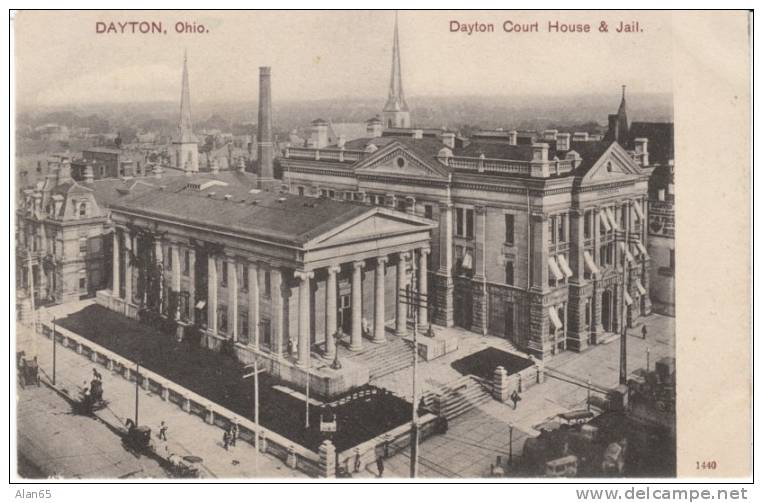 Dayton Ohio, Court House And Jail, On C1900s Vintage Postcard, Horse-drawn Wagons - Dayton