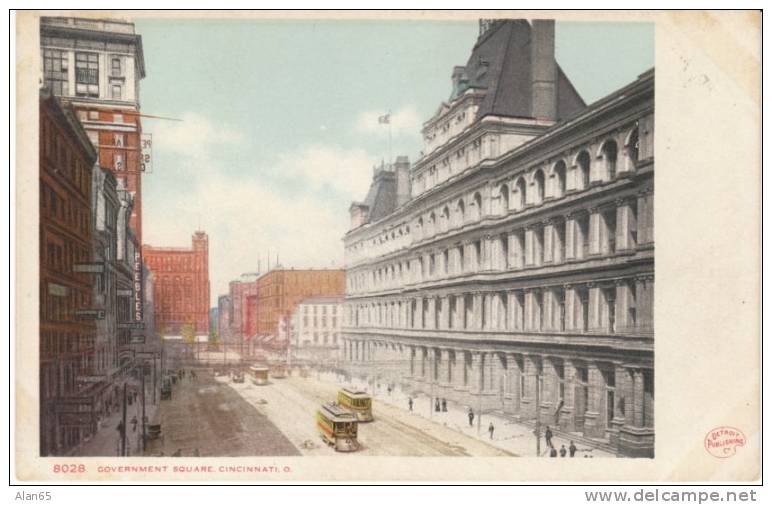 Cincinnati  Ohio, Government Square Street Cars, 1900s Vintage Detroit Publishing Co. Postcard - Cincinnati