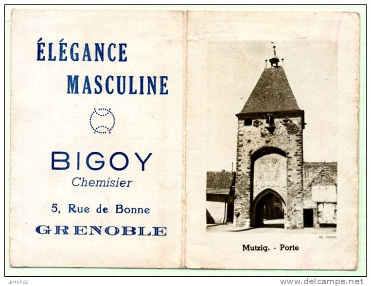 Calendrier De Poche 1955, Elégance Masculine Chemisier BIGOY, 5 Rue De Bonne à Grenoble, Photo : Porte De Mutzig - Klein Formaat: 1941-60