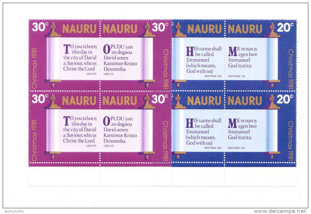 Nauru 1981 Christmas Biblical Scriptures In English & Nauruan Blk Of 2 MNH - Nauru