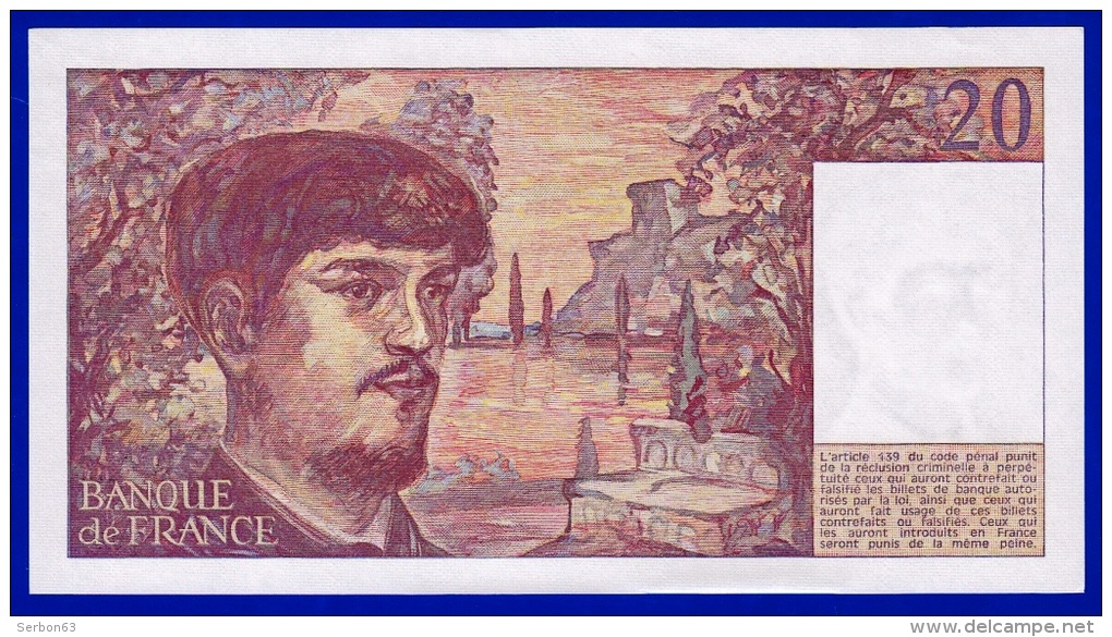 BILLET BANQUE DE FRANCE 20 FRANCS DEBUSSY NEUF PAS DE TROU INFIMES TRACES DE COMPTAGE W.022 N° 643457 ANNEE 1987 SCANS - 20 F 1980-1997 ''Debussy''