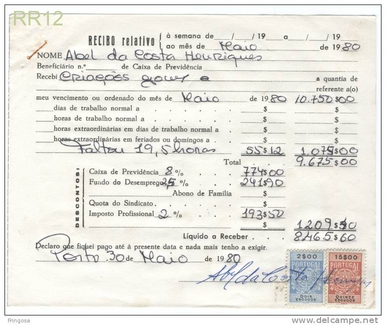 Recibo Com Selos Fiscais - Receipt With Revenue Stamps - Used 1980 - Caixa # 4 - Brieven En Documenten