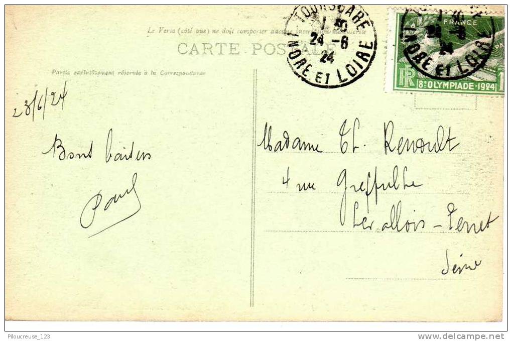 France - Timbre N°183 - Jeux Olympiques De Paris 1924 - Belle Oblitération De Tours Gare Sur Carte Postale Du 24/06/1924 - Summer 1924: Paris