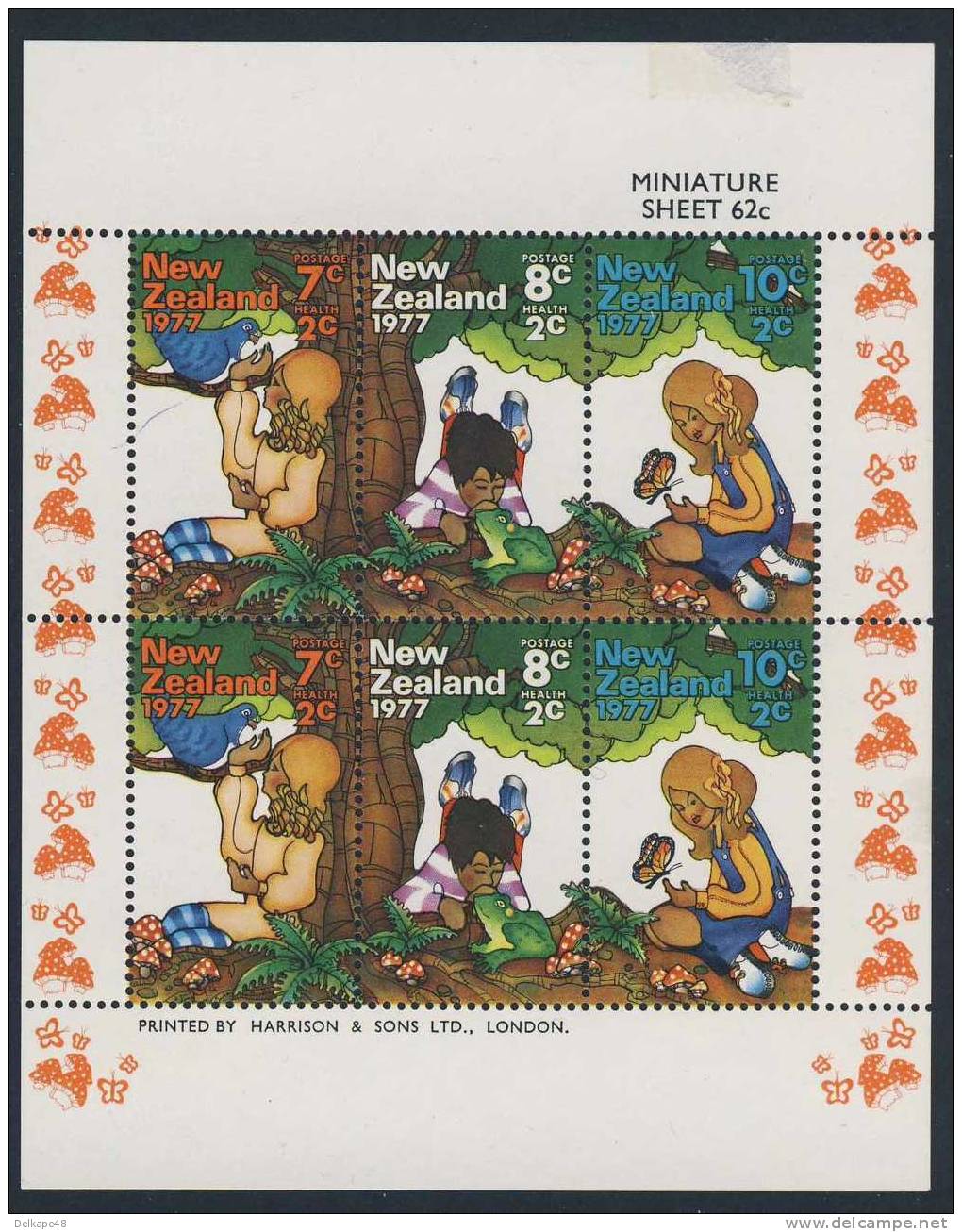 New Zealand Neuseeland 1977 Mi 723 /25 Klb Sc B100 ** Girl + Pigeon / Boy + Frog / Girl + Butterfly - Health Stamps - Ungebraucht