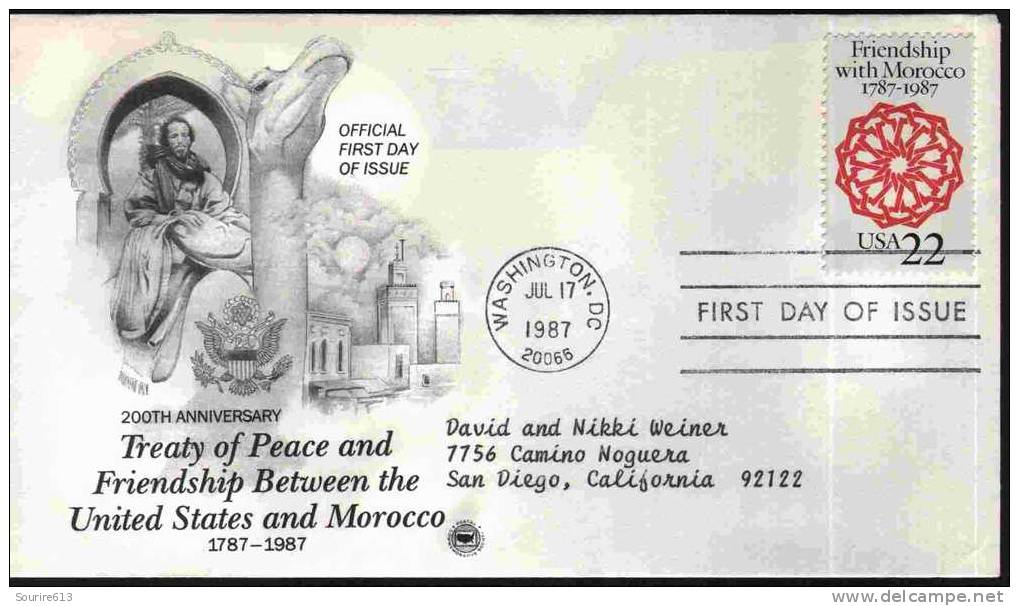 Fdc Usa 1987 Indépendance USA 1787 Maroc Arabesque Dar Bhata Palace Fez Ill. Chameau - Us Independence