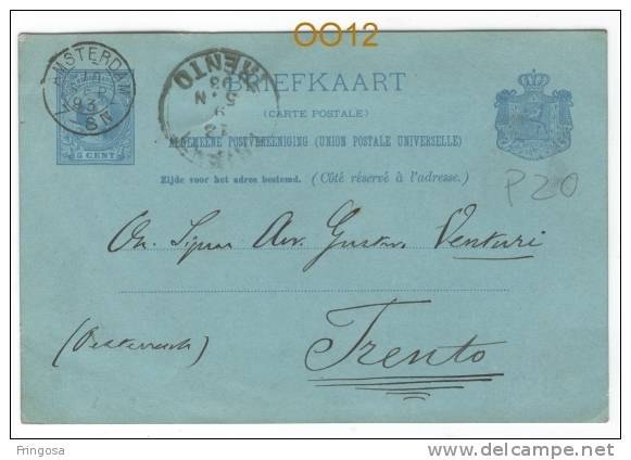 Netherlands Briefkaart - Used Amsterdam To Trento 1893 - Caixa # 4 - Interi Postali