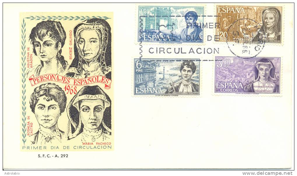 Espagne FDC 1968 " Femmes Célèbres " Agustina De Aragón.... Yvert 1517/20 - Berühmte Frauen