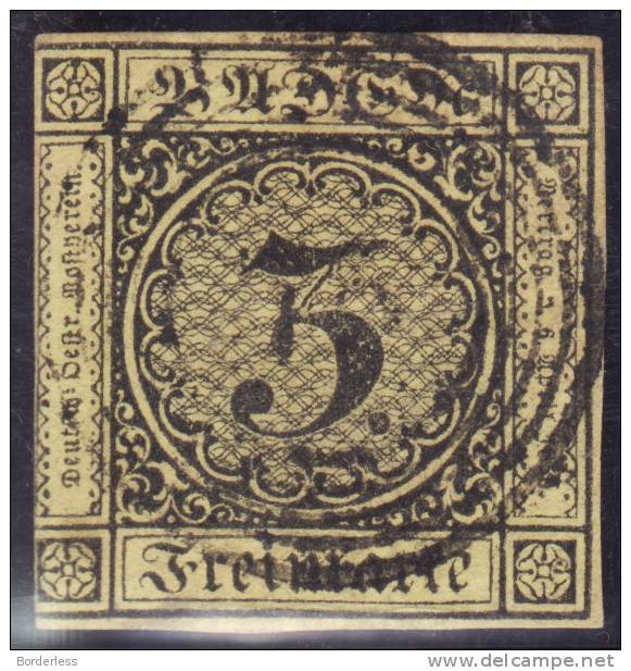 ALLEMAGNE  /  BADE  /  1851  /  3 K   /  Y&T N° 2 (o) USED /  REIMPRESSION PAPIER EPAIS - Oblitérés