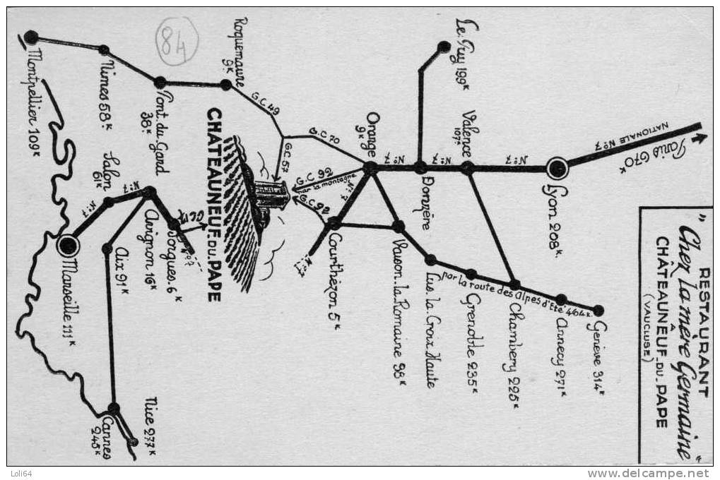 /84/  CHATEAUNEUF DU PAPE  RESTAURANT BELLEVUE CHEZ LA MERE GERMAINE - Chateauneuf Du Pape