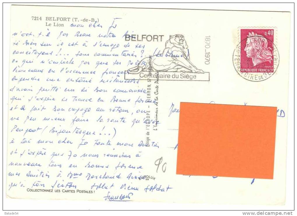 Lot De 3 Cartes Postales (+ 2 Offertes) : BELFORT - LE LION - Oeuvre De BARTHOLDI - Belfort – Le Lion
