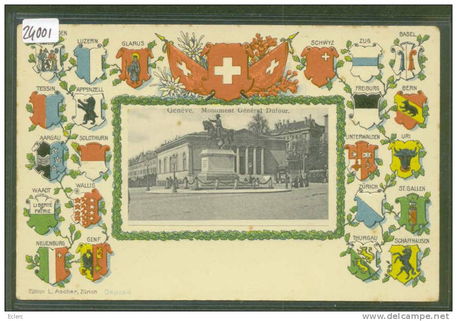 GENEVE - MONUMENT DUFOUR -  CANTONS SUISSES  - CARTE EN RELIEF - PRÄGE KARTE - TB - Genève