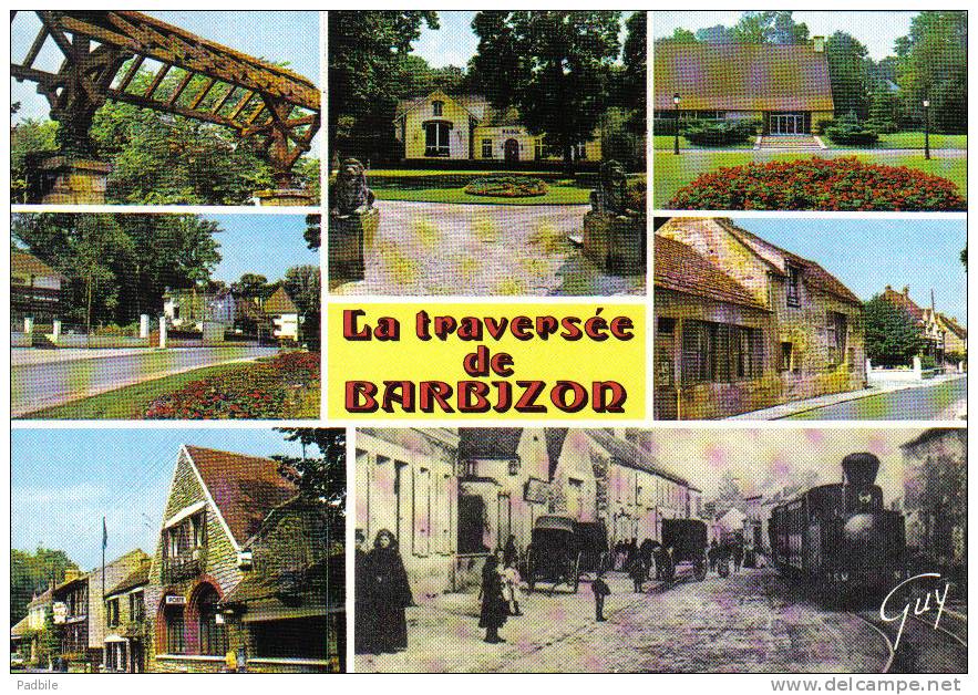 Carte Postale 77. Barbizon  Petit Train La Poste Hotel De Ville Salle Communale Trés Beau Plan - Barbizon