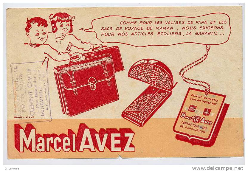 Buvard Article De Voyage MARCEL AVEZ Valise Sac D'école  CLEMENT Camille à Lunéville - Cartoleria