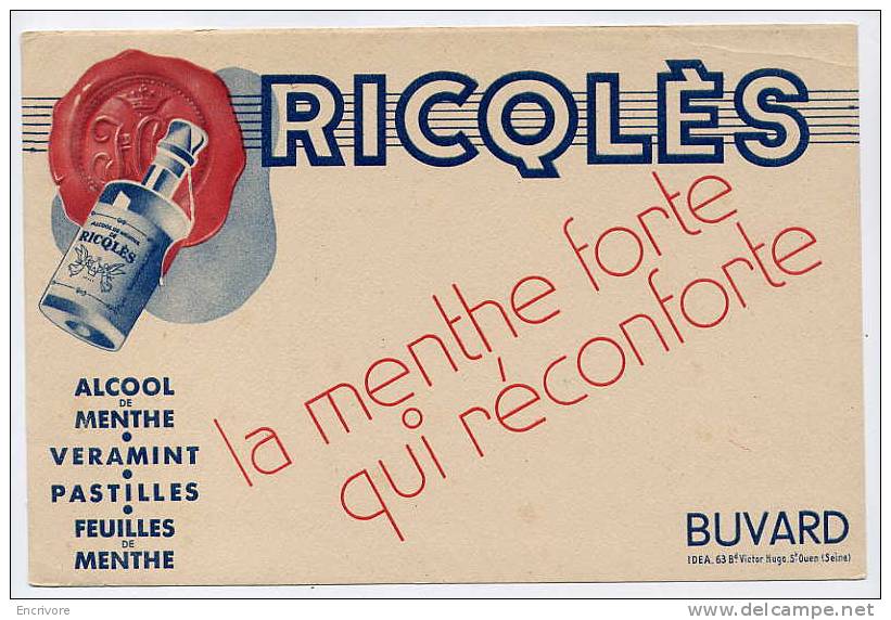 Buvard RICQLES Menthe Forte Qui Reconforte - - Liqueur & Bière