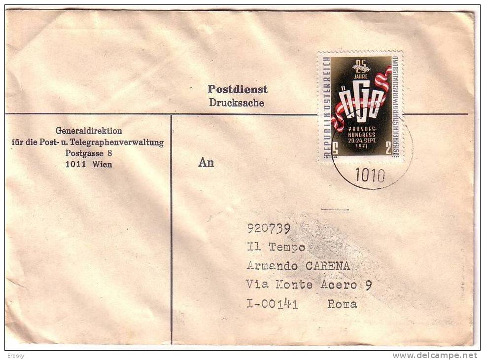 F1290 - AUSTRIA LETTER TO ITALY 1971 - Lettres & Documents