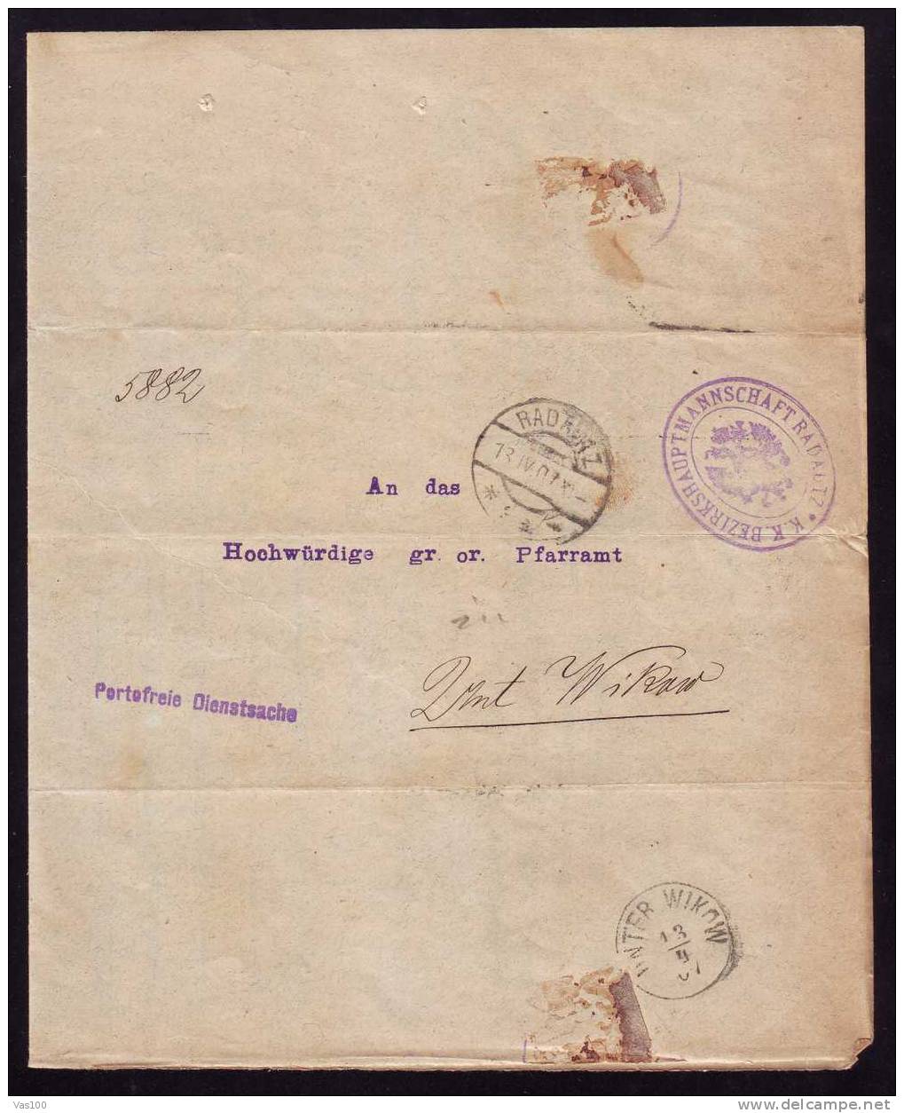 OESTERREICH 1907  V-Brief  - To  BUCOVINA RADAUTZ  !!! - ...-1858 Préphilatélie