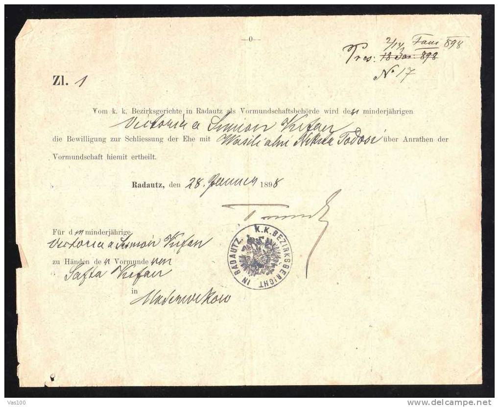 OESTERREICH 1898  V-Brief  - To  BUCOVINA RADAUTZ  !!! - ...-1858 Préphilatélie