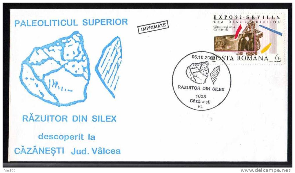 Hominine, Oblitération Concordante 2000 - Hominin,Special Cancel"Razuitor Din Silex  - Paleoanthropology Cover - Romania - Prehistoria